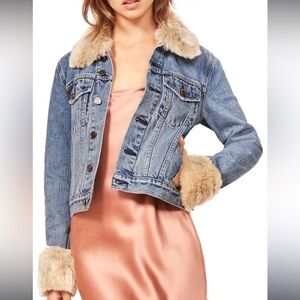 Denim Jacket with Faux Fur Trim